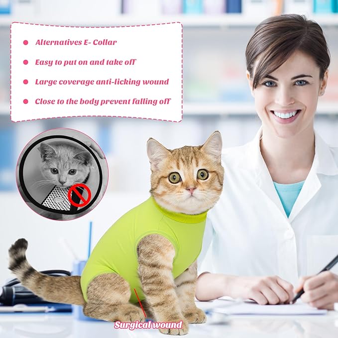 Coppthinktu Cat Recovery Suit for Abdominal Wounds or Skin Diseases, Cat Onesie for Cats After Surgery Female Kitten Recovery Suit, Breathable E-Collar Alternative After Spay Anti Licking ﻿