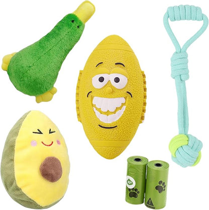 6 Pack Interactive Dog Toy Set,Squeaky Latex, Plush & Rope Toys for Small and Medium Dogs, Fun Chew Toys for Training, Play, and Exercise