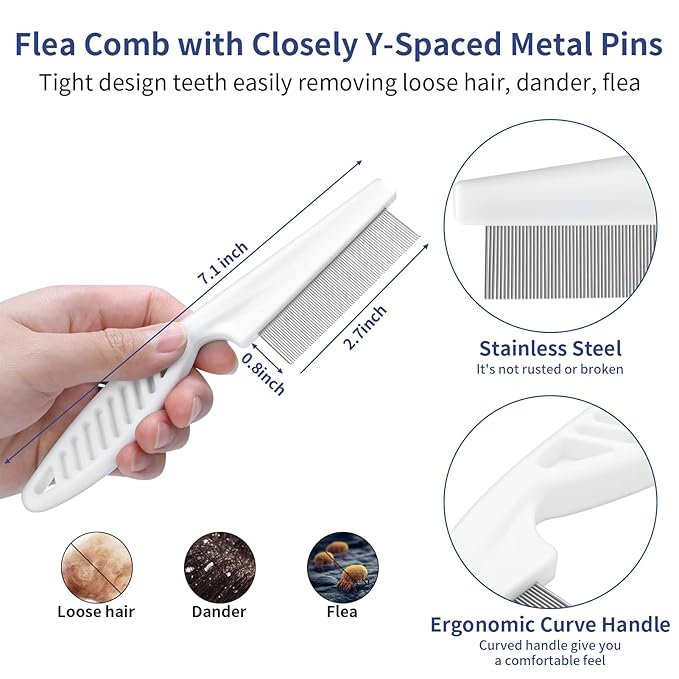 WOPQAEM Dog Brush Grooming Kit 5 PCS - Self Cleaning Slicker Brush for Shedding Short Long Haired Dogs & Cats, Includes Pet Comb, Flea Comb, Bath Brush, Undercoat Rake - Complete Fur Care Set - Gray