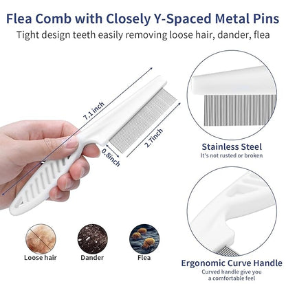 WOPQAEM Dog Brush Grooming Kit 5 PCS - Self Cleaning Slicker Brush for Shedding Short Long Haired Dogs & Cats, Includes Pet Comb, Flea Comb, Bath Brush, Undercoat Rake - Complete Fur Care Set - Gray