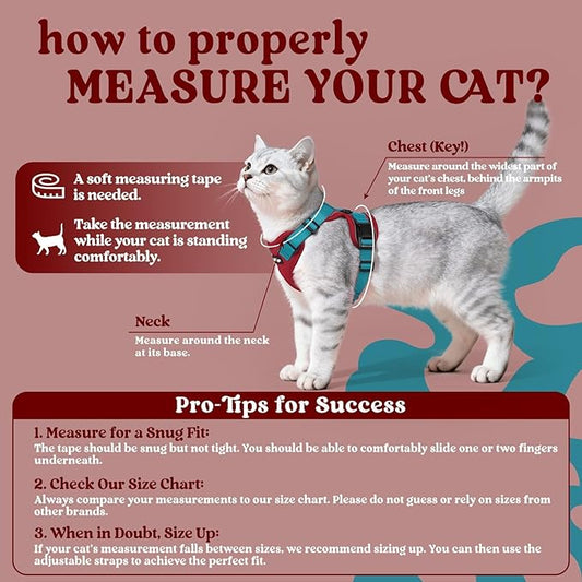 rabbitgoo Cat Harness and Leash for Walking, Escape Proof Soft Adjustable Vest Harnesses for Cats, Easy Control Breathable Reflective Strips Jacket, Red & Teal, M