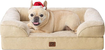 EHEYCIGA Orthopedic Dog Bed for Medium Dogs, Waterproof Memory Foam Medium Dog Beds with Sides, Non-Slip Bottom and Egg-Crate Foam Pet Couch Bed with Washable Removable Cover, Greige
