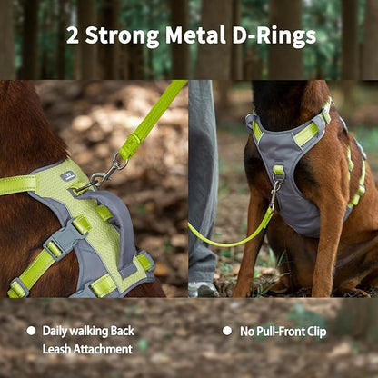 Huntboo Reflective Dog Harness with Handle, Escape Proof, No Slip, Breathable, Lightweight, Adjustable Lift Harness for Small, Medium, and Large Dogs Walking, Training,and Running Gear(Bright Green,L)