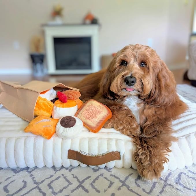 Nocciola 10 PC Dog Squeak Toys - Bread Puppy Toys with Grocery Bag to Keep Them Busy, Small Dog Toys for Boredom, Durable Snuffle Dog Toys for Small Medium Breeds Christmas Stocking Stuffers