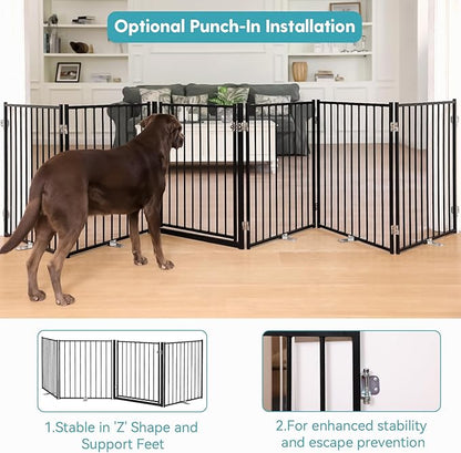 No Pawblems Free Standing Dog Gate with Door, 30'' Tall Foldable Dog Fence for Indoor & Outdoor, Up to 156 Inch Extra Wide Christmas Tree Fences for Dogs, Toddler(Black, 6 Panels)