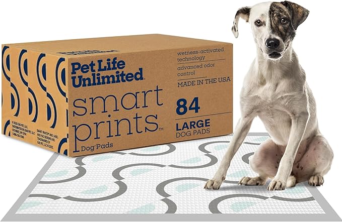 Pet Life Unlimited Smart Prints Large Puppy Pads – 22" x 22", 84 Count (L) | Stylish Dog Training Pads with Odor Controlling Wetness-Activated Magnolia Blossom Scent | USA Made