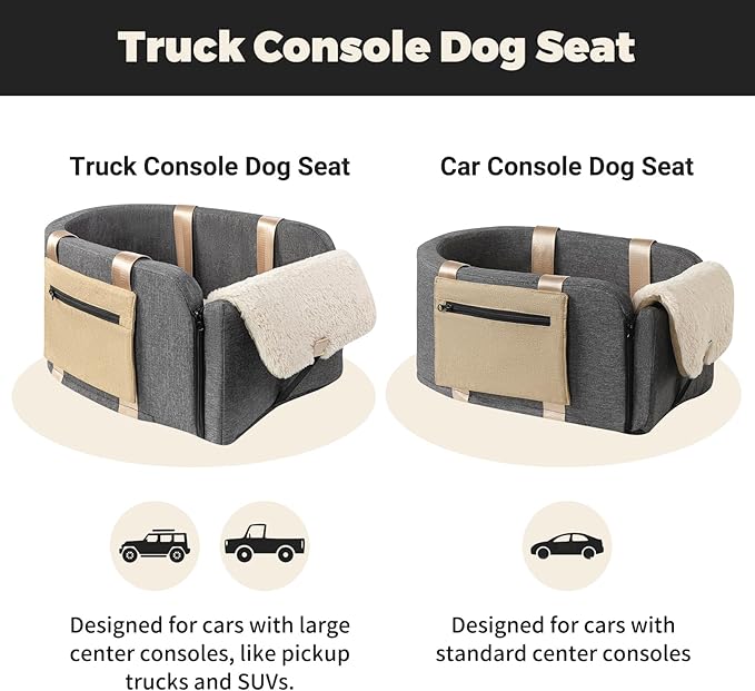 Cathpetic Large Console Dog Car Seat - Truck Dog Booster Seats for Big Console Vehicles Large Space for Dogs UP to 18lbs, Pretty Sturdy Pet Car Seat Designed for Pickup and Trucks