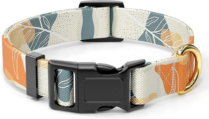 Rnivvi Dog Collar for Large Dogs, Cute Heavy Duty Adjustable Puppy Collar with Quick Release Buckle for Boy Girl & Female, Pet Accessories for Walking Running, L Length 1" Width, Abstract Leaves