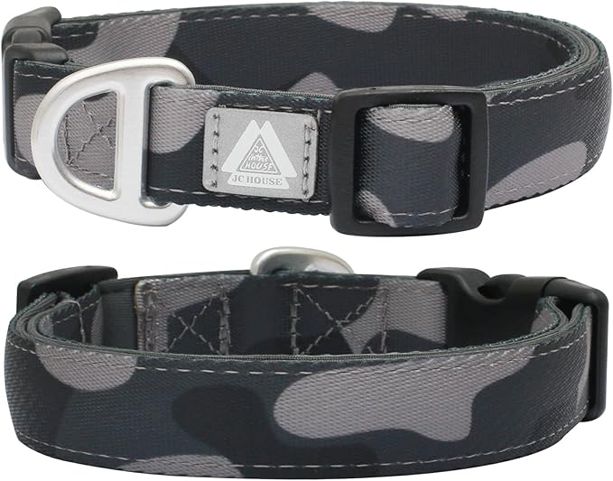 Soft Padded Dog Collar, Neck 9’’-14’’, Adjustable Heavy Duty Collar with 3M Reflective Logo for Small Dogs, Camo Dark Gray, S