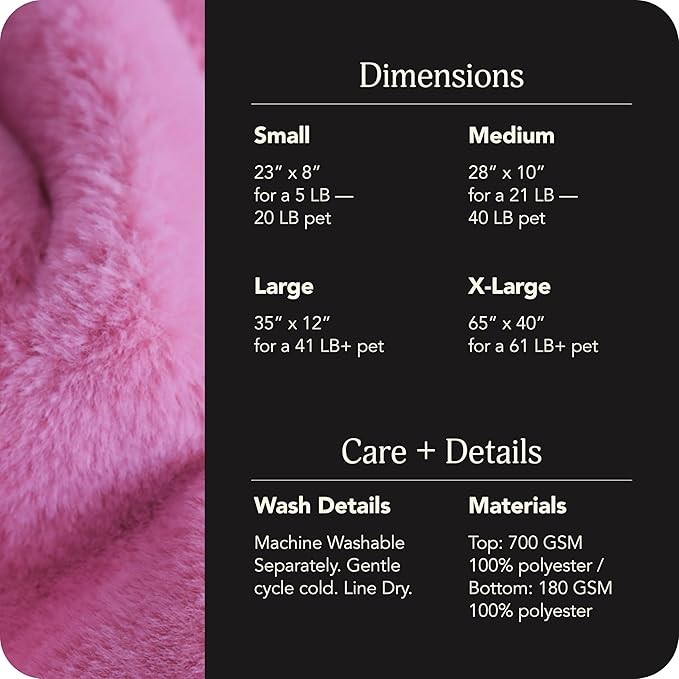 UnHide Floof Pet Bed - Large (35" x 12") - Extra Soft Dog Bed - Removable Faux Fur Cover - Machine Washable - Helps Ease Pet Anxiety & Provides The Perfect Sleep - Pink