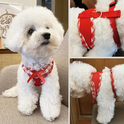 SuperBuddy Upgraded Soft Mesh Dog Harness, Super Breathable Lightweight Pet Harnesses for Puppy Dogs Outdoor Walking, Red Dog Harness -Small