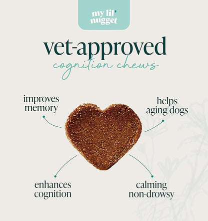 My Lil’ Nugget - Vet-Approved Cognition Chews for Dogs | All-Natural Dog Brain Support & Improve Memory | Lion’s Mane & Ashwagandha | All-Ages – Aging Senior Dog to Puppy | 90 Salmon Flavor Soft Chews