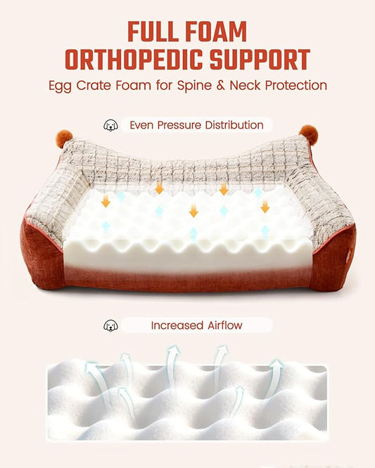 Pawccoli Orthopedic Dog Bed for Medium Dogs,Waterproof Supportive Egg Crate Foam Medium Dog Couch, Pet Bed with with Removable Bolsters, Washable Cover Non-Slip Bottom, (30''×21''×7'')