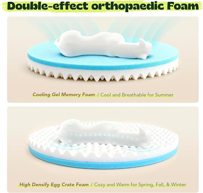 Waterproof Memory Foam Dog Beds for Large Dogs Machine Washable,Round Plush Anxiety Orthopedic Bolster Pet Bed with Removable Cover,Fluffy Donut Calming Sofa to Care Arthritis 42 Inch,Camel