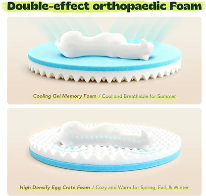 Waterproof Memory Foam Dog Beds for Large Dogs Machine Washable,Round Plush Anxiety Orthopedic Bolster Pet Bed with Removable Cover,Fluffy Donut Calming Sofa to Care Arthritis 42 Inch,Camel