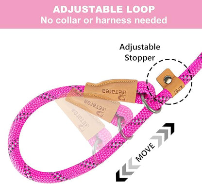 5 FT Slip Lead Dog Leash, Heavy Duty Rope Leash for Small Medium Large Dogs, No Pull Training Lead with Reflective Thread, Strong Comfortable Loop Leash (Pink Stripe, Medium(3/8"))