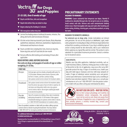 Vectra 3D for Dogs Flea, Tick & Mosquito Treatment & Prevention for Medium Dogs (21 – 55 lbs) , 6 month supply