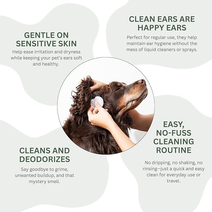 Two Tails Pet Company Ear Wipes – Gentle Dog Ear Cleaner Removes Wax, Dirt & Debris, Helps Prevent Irritation, Travel-Friendly, 100 Disposable Wipes for Sensitive Skin Grooming