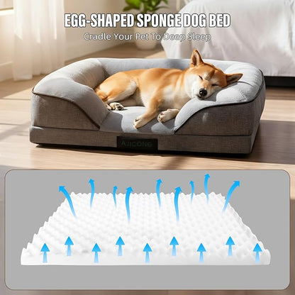 Orthopedic Egg-Shaped Sponge Dog Bed Medium Size Dog with Sides, Removable Cover and Non-Slip Bottom (Grey, 42 * 32 * 8.5)