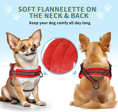 SlowTon No Pull Small Dog Harness and Leash Set, Puppy Soft Vest Harness Neck & Chest Adjustable, Reflective Lightweight Harness & Anti-Twist Pet Lead Combo for Small Medium Dogs (Red, XS)