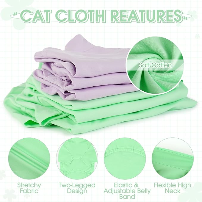 OUOBOB Sphynx Hairless Cat Clothes, Soft Cotton Pullover Turtleneck Shirt with Sleeves for Kitten Puppy Small Dogs, Cat Pajamas for All-Season - Green L