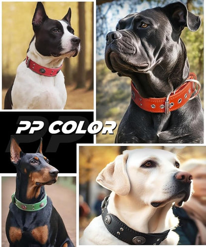 Leather Dog Collar, 2 inches Wide Heavy Duty Genuine Leather Collars, Handmade, Soft, and Luxury, Eye-catching Best Choice for Large and Medium Breed Dogs 18.5-22.5 in