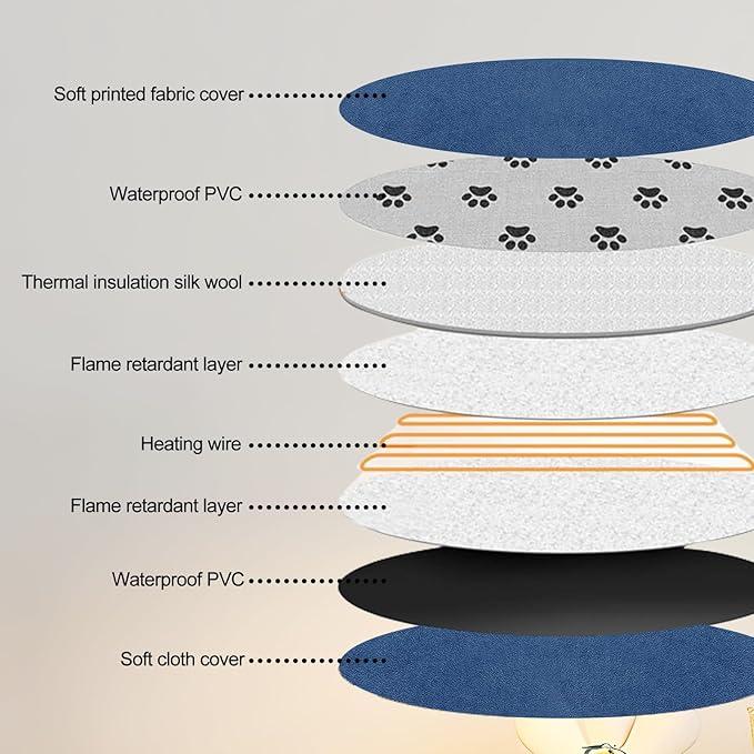 Quwzayail Cat Heating Pad, 9 Gears and time Settings and Metal Protective Tube, Adding Wire Rope Warming,Comes with Soft Fabric Cover. (16.0" Lx 16.0" W x0.5 Th, Blue Pattern)