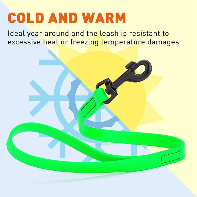 Dogline Biothane Waterproof Dog Leash Strong Coated Nylon Webbing with Black Hardware Odor-Proof Easy to Clean High Performance for Small or Large Dogs Made in USA 2 ft Lead, Tropical Green