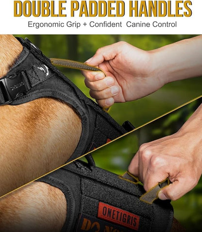OneTigris Tactical Large Dog Harness, 5X Metal Buckled No Pull Service Dog Harness Vest with Hook & Loop Panels, Military Heavy Duty Dog Vest for Walking Hiking Training