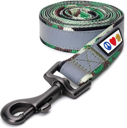 Pawtitas Camo Green Dog Leash 6 ft Custom ID Lead for Dogs & Puppies Reflective Comfortable Padded Handle Embroidered Name & Phone Number