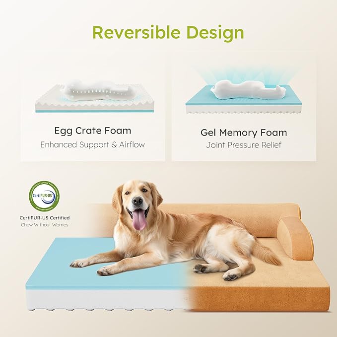 CWAWZ XL Orthopedic Dog Bed, Extra Large Dog Bed, Dual-Sided Pet Cooling Beds with Memory Foam Washable Cover Nonslip Bottom, Waterproof XLarge Pet Couch Beds with Bolsters, Brown