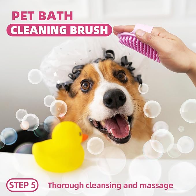 KUEIOX Pet Grooming Kit - 7 PCS Deshedding Brush Set with Slicker, Undercoat Rake, Bath Brush & Nail Clipper for Short & Long Haired Dogs, Cats (Pink)