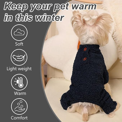 Dog Sweaters for Small Dogs Winter Dog Pajamas Sized Dogs Boy Girl Fleece Pet Clothes Puppy Outfit 4 Legs Jumpsuits for Chihuahua Yorkie Cat Apparel (Blue, X-Small)