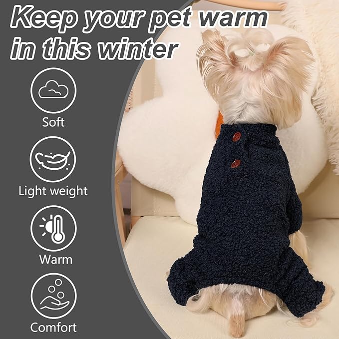 Dog Sweaters for Small Dogs Winter Dog Pajamas Sized Dogs Boy Girl Fleece Pet Clothes Puppy Outfit 4 Legs Jumpsuits for Chihuahua Yorkie Cat Apparel (Blue, XX-Small)