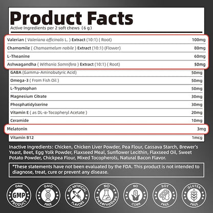 POPPAW Melatonin for Dogs, Calming Chews with Valerian Root & L-Theanine for Sleep Aid & Emotional Support, Calming Treats for Stress Anxiety Relief - Thunder, Fireworks, Barking, Bacon Flavor, 90Ct
