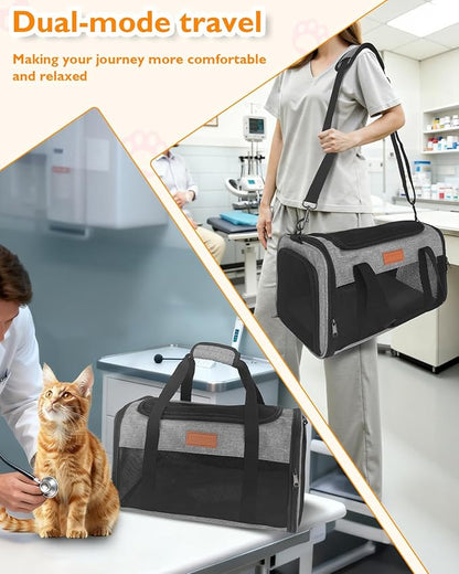 PETUX Airline Approved Pet Carrier - 17x11x9.5 in, Underseat, Top & Side Entry, Soft Sided Cat Dog Carrier for Small Cat & Dog Up to 12 lbs with Breathable Anti-Scratch Mesh for Travel & Vet - Grey