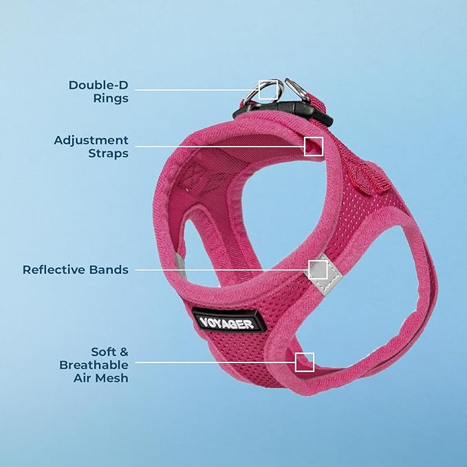 Best Pet Supplies Voyager Step-in Air Harness - All Weather Mesh, Reflective, No Pull Harness for Dogs, Cats - Secure with Hook & Loop Fastener, Buckle, Double D-Rings - Fuchsia, L