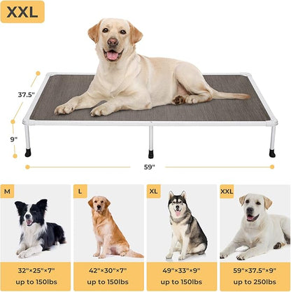 Veehoo Chewproof Elevated Dog Bed - Cooling Raised Pet Cot, Breathable Mesh, Washable & Non-Slip for Large Dogs, Indoor/Outdoor, Brown Mat and Silver Metal Frame, 59x37inches (Model CWC2203B03)