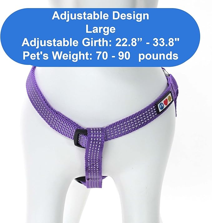 Pawtitas Reflective Step-in Dog Harness – Adjustable No-Pull Vest for Puppies to Seniors, Safe & Comfortable, L Purple