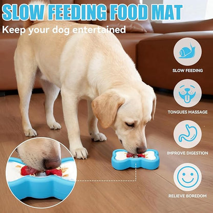 Lick Mat for Dogs, Animire Anti-Spilled Bow Tie Lick Bowls for Anxiety Relief, Silicone Slow Feeder Licking Pad with Suction Cups, Freezeable Dog Enrichment Toy for Boredom(Light Blue,S)