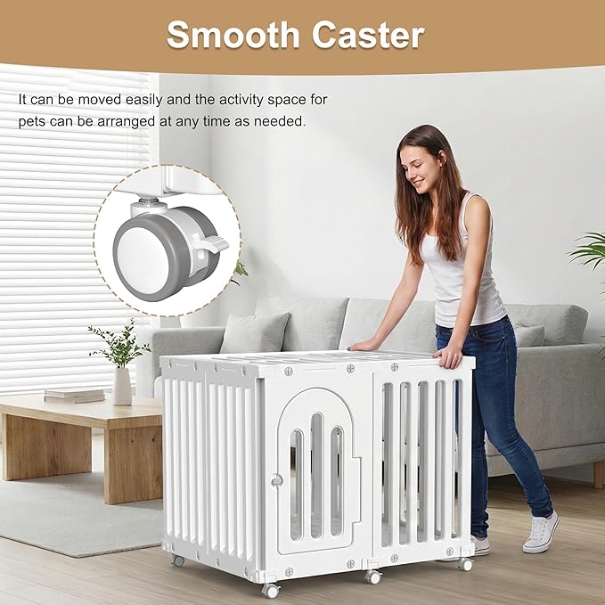 AOOLE Dog Playpen with Door & Cover Top, Fence Panel Puppy Playpen, Room Dog Crate, Pet Playpen for Small & Medium Dogs, Puppy Play Pen for Indoors & Outdoor (35" L x 35" W x 30" H)