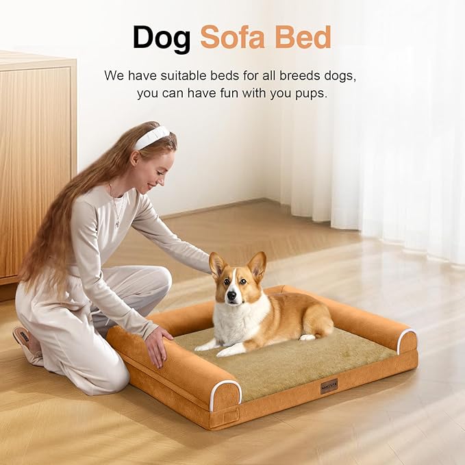 Medium Large Dog Bed Orthopedic Washable: Beds Bolster Medium Large Sized Dog Bed Egg Crate Foam Couch Sofa Waterproof with Removable Cover - Orange
