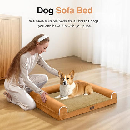 Medium Large Dog Bed Orthopedic Washable: Beds Bolster Medium Large Sized Dog Bed Egg Crate Foam Couch Sofa Waterproof with Removable Cover - Orange
