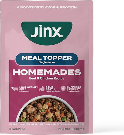 Jinx Beef & Chicken Wet Dog Food Pouches, Meal or Dog Food Topper Mix-in, Made with Real Beef & Chicken, Bone Broth, No Fillers - Puppy, Adult, Senior, 3oz, 8 Pack
