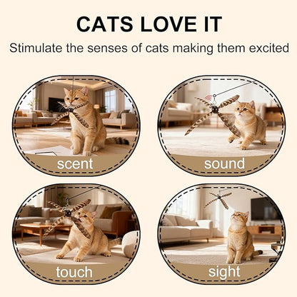 ottmat Cat Wand Toys Interactive for Indoor Cats, 4PC 4-Blade Feather Propeller Refills, 1PC Cat Wand (Small, Wild)