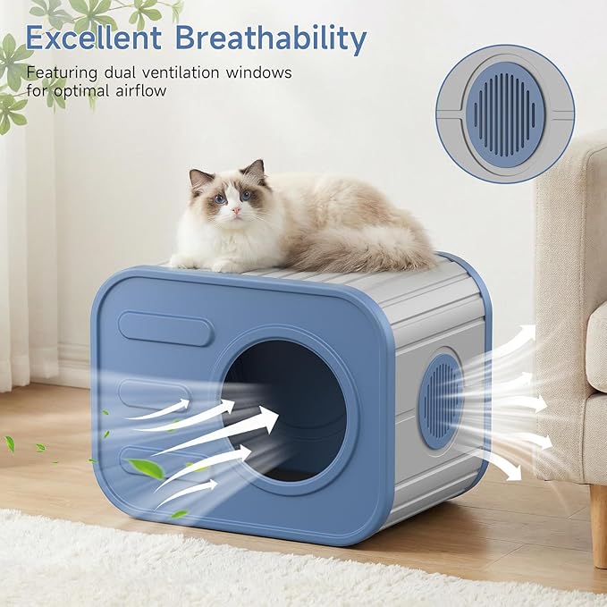 ONBRILL Outdoor Cat House Weatherproof with Dual Ventilation Windows, Spacious Durable PP Material Cat House for Outdoor Indoor Use, Easy to Assemble and Clean, Blue