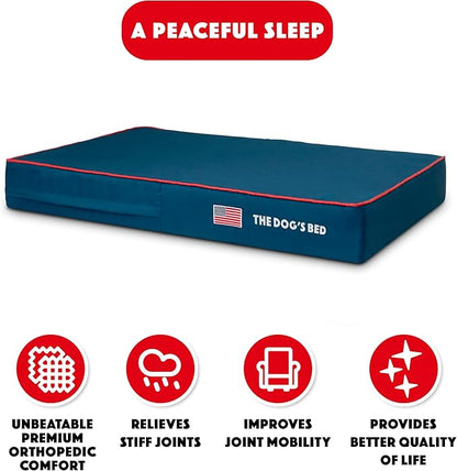 The Dog’s Bed Orthopedic Memory Foam Dog Bed, XL Blue Oxford with Red Trim USA Flag 46x28, Pain Relief for Arthritis, Hip & Elbow Dysplasia, Post Surgery, Supportive, Calming, Waterproof Washable