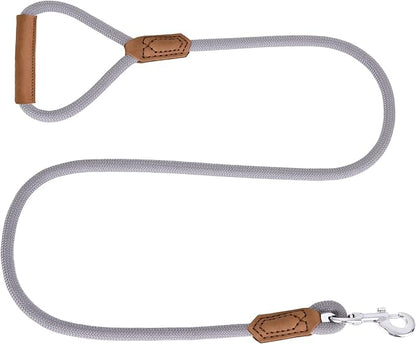 Mile High Life | Premium Leather Dog Leash | Strong Rope Leash | Leather Handle | Zinc Alloy Strong Clasp | Small Medium Large Dogs | 4/5/6 Feet(Gray, 60 Inch (Pack of 1))