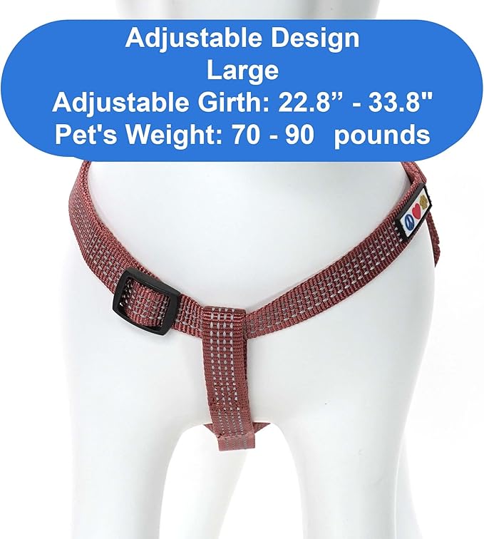 Pawtitas Reflective Step-in Dog Harness – Adjustable No-Pull Vest for Puppies to Seniors, Safe & Comfortable, L Marsala