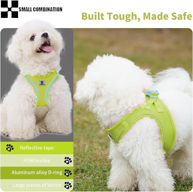 Adjustable Dog Harness with Leash, Reflective Mesh, No-Pull Design，Matching Lead Rope (Lemon Yellow, XS)